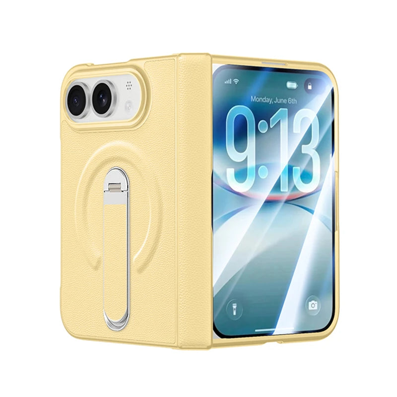 Metal Holder for Magsafe Magnetic Hinge Protection Phone Case for IPhone Duo Fold with Protective Film Leather Kickstand Cover