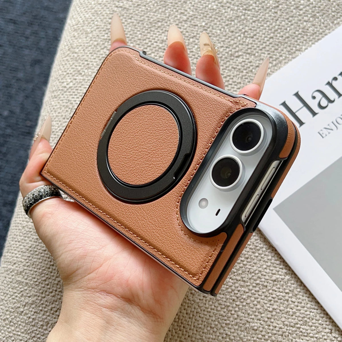 360° Rotating Bracket Magnetic Case For iPhone Duo For Magsafe PU Leather Shockproof Cover Funda