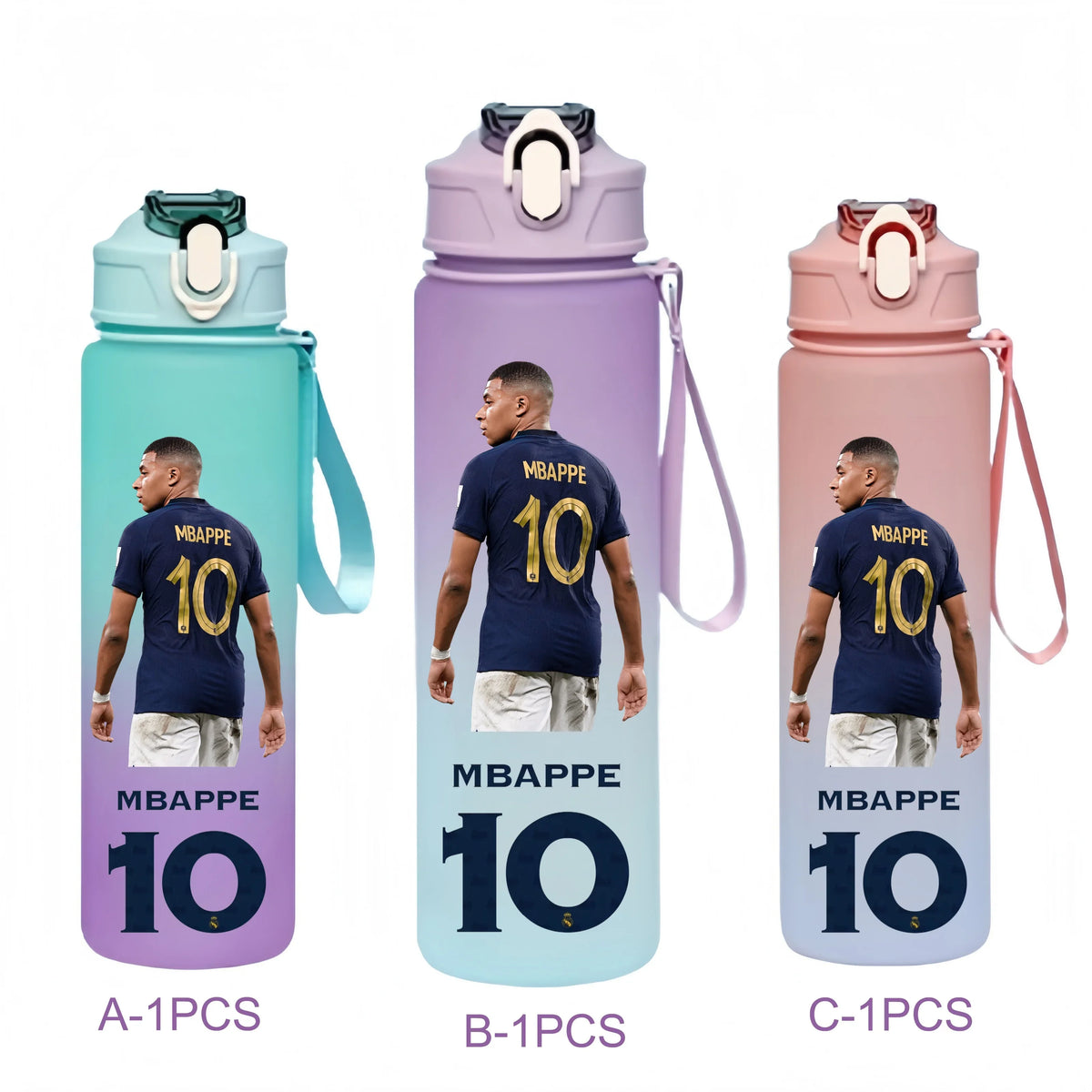 750ML Messi Modrić Neymar Football Star Straw Water Cup Portable Fitness Drink Bottle Kettle Leakproof Drinkware Fans Gifts