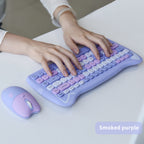 GEEZER Wireless Silent Keyboard Mouse Combo, Pink-Black Cat Ear Retro Round Keycaps US QWERTY Layout