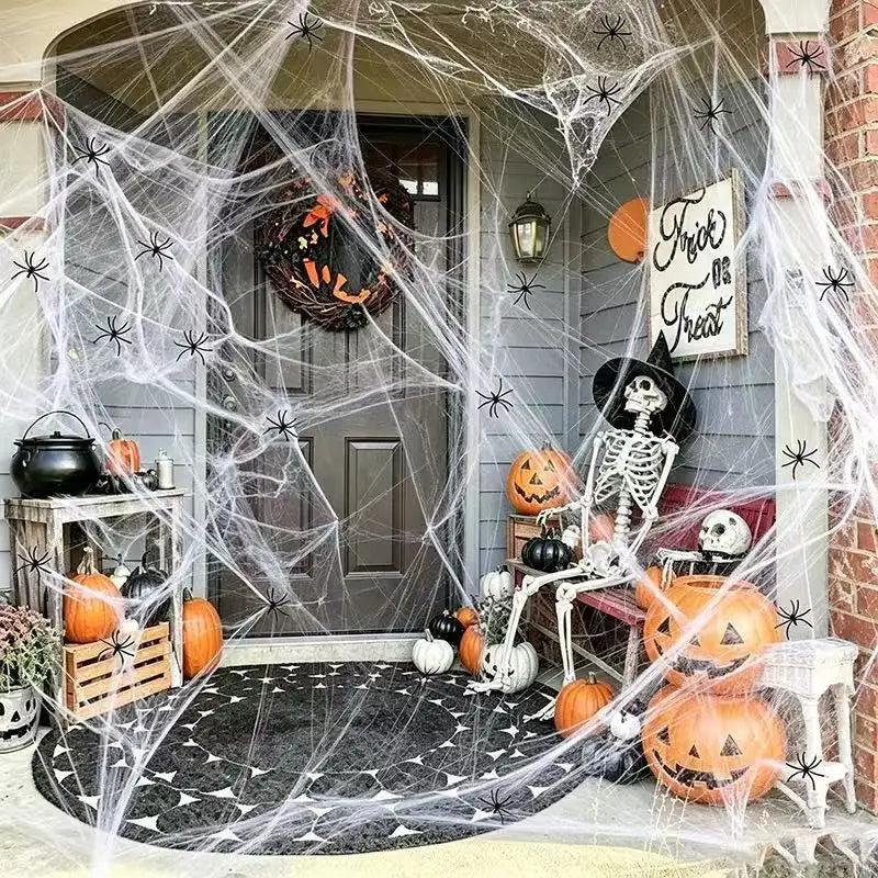 Halloween Decoration Spider Web,Artificial Cobweb,Stretchy Cobweb With Spider,Horror Gothic Haunted House Home Decor