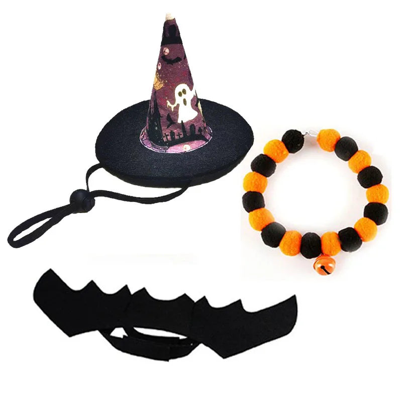 Halloween Pet Costume Set Cute Cat Cosplay Outfit Halloween Party Pet Dog Dress‑up Accessories Kitten Transformation Clothes