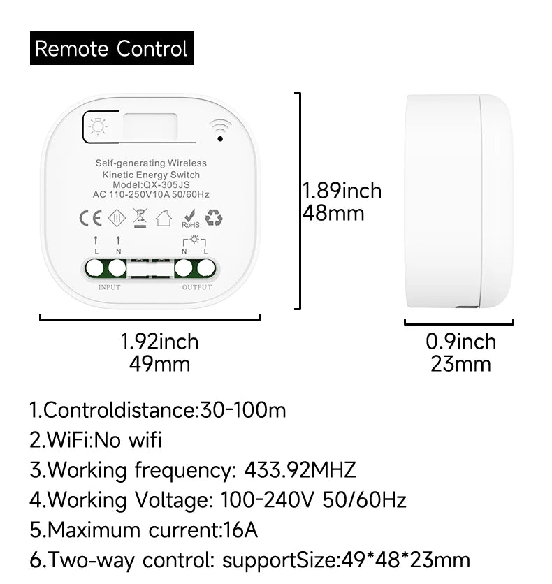 Self-powered Wireless Wall Switch No Battery Required 86Type RF433Mhz Waterproof Wall Switch