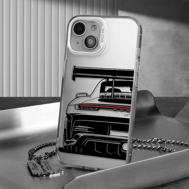 Trendy Sports Car Line Art Phone Case For iPhone 17 Pro Max 16 15 14 Pro 13 12 11 XS XR X 8 7 16 Plus 17E Shockproof Laser Cover