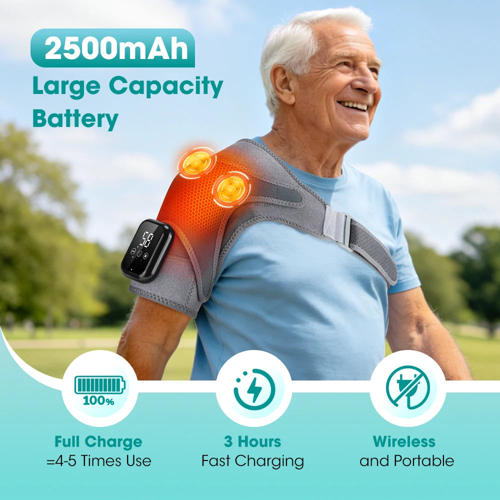 Electric Heating Shoulder Knee Massager with 3 Levels Vibration Muscle Relax Belt for Arm Enlarge Size for Shoulder