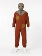 Halloween Scarecrow Sam Cosplay Costume 3‑Pcs Jumpsuit Mask Sack Trick or Treat Horror Role‑Play Outfit for Party Sam in Stock