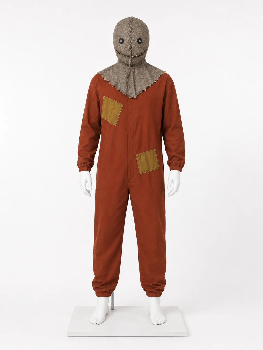 Halloween Scarecrow Sam Cosplay Costume 3‑Pcs Jumpsuit Mask Sack Trick or Treat Horror Role‑Play Outfit for Party Sam in Stock