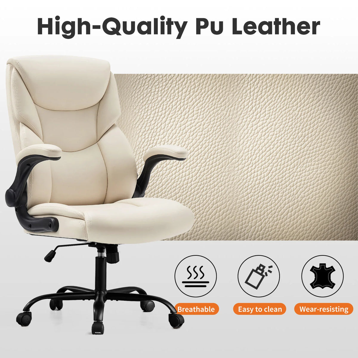 MCQ Ergonomic PU Leather Gaming Office Chair with Flip-up Armrest Swivel Rolling Adjustable Racing Chair For Office Furniture