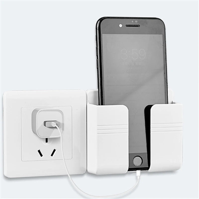 Punch Free Wall Mounted Remote Control Holder Phone Charging Organizer