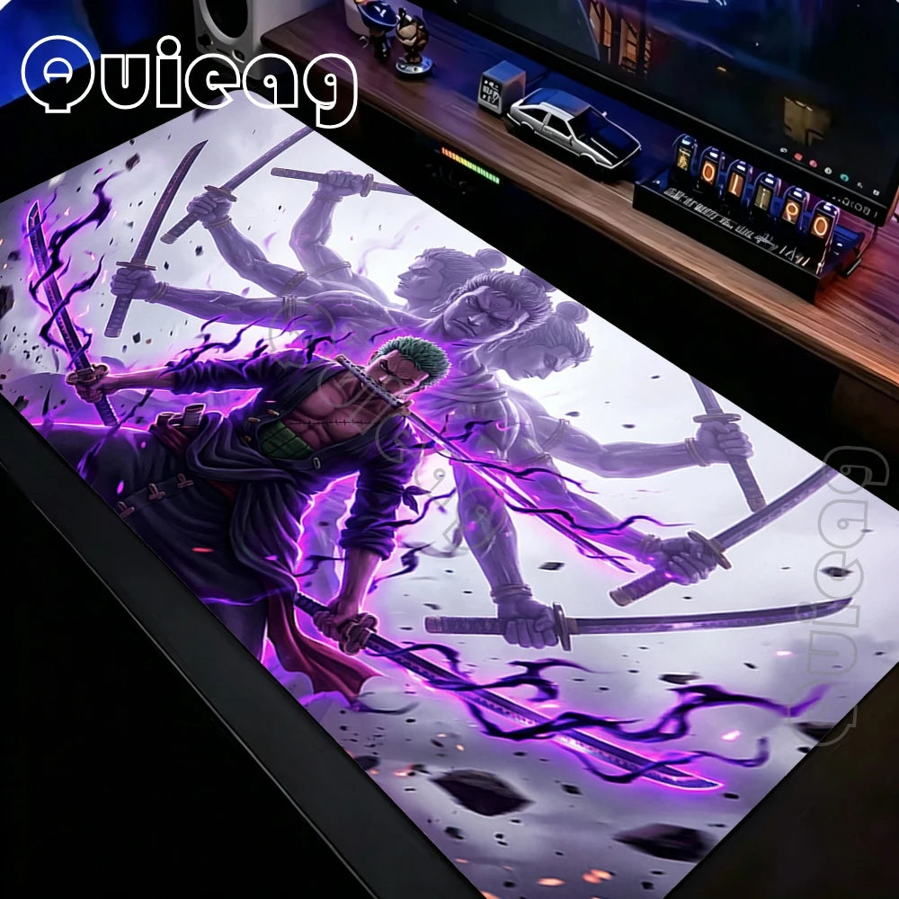 XXL Large Anti-Slip Rubber Mouse Mat One Piece Roronoa Zoro Gaming Mouse Pad Stitched Edge Desk Mat for PC Gamer Keyboard Laptop