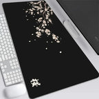 Alfombrilla de ratón XXL japonesa de flor de cerezo, gris, para laptops, escritorio de juego, sakura, anime, alfombra de oficina, gamer, teclados, computadoras y escritorios