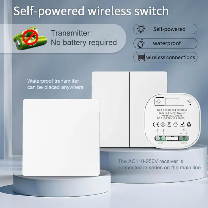 Self-powered Wireless Wall Switch No Battery Required 86Type RF433Mhz Waterproof Wall Switch