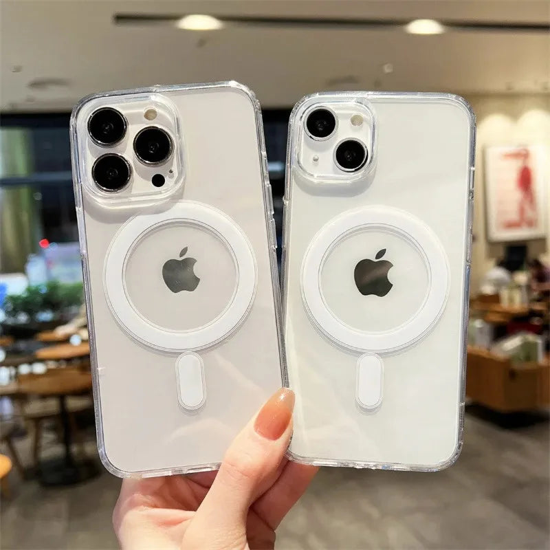Magnetic Original Clear Case For iPhone 17 16 15 14 Plus 13 12 Mini 11 Pro Max 16E 17E Funda For Magsafe Transparent Cover
