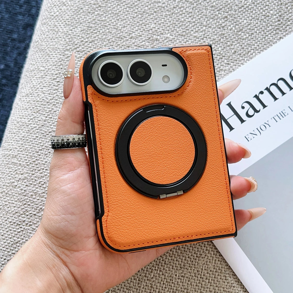 360° Rotating Bracket Magnetic Case For iPhone Duo For Magsafe PU Leather Shockproof Cover Funda
