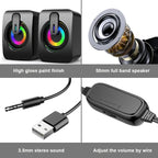 USB Wired PC Speakers | HIFI Stereo Sound, Built-in Mic, LED Light for Desktop