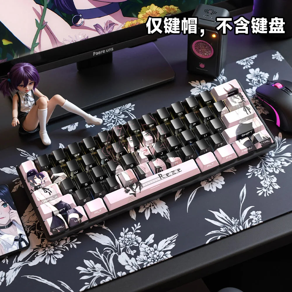 Personalized Keycap Set PBT 129 Key Side Engraved Translucent Keyboard Keychain Compatible with/64/84/98/108 Mechanical Keyboard