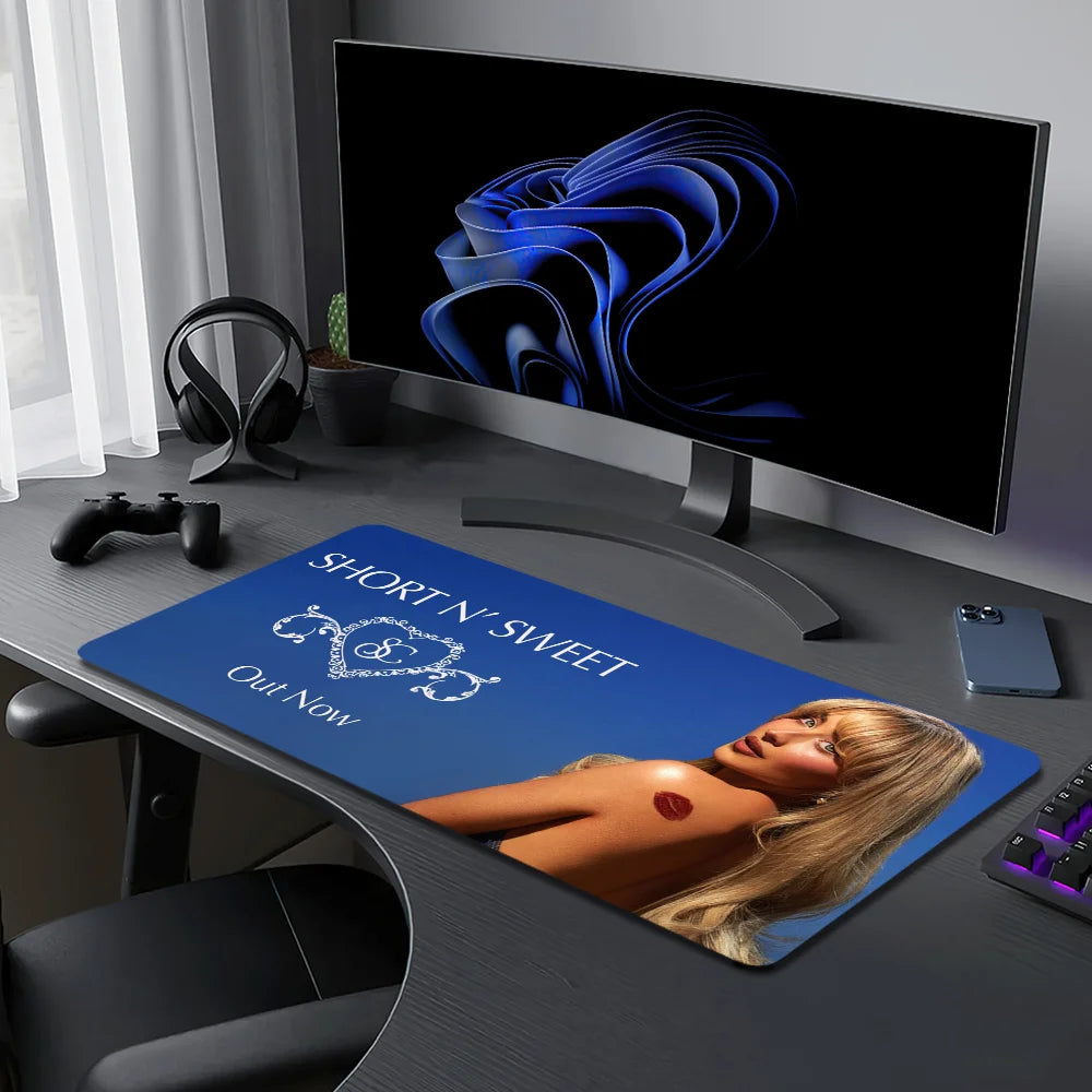Singer S-Sabrina C-Carpenter Short n Sweet S Mouse Pad Large Desk Mat Keyboard Ergonomic Office Rubber Game PC Non-slip Anti-fra