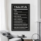 7 Rules of Life: Inspiring Letter Black Prints Motivational Quote Canvas Poster for Home Office Decor