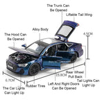 1:32 RS7 Sportback Miniature Model Toy Cars Alloy Diecast 6 Doors Opened with Pull Back Rubber Tires Ornament Vehicle Toys Gifts