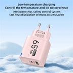 65W 2 In 1 USB Type C Fast Charging Charger PD High Speed Charge For iPhone Xiaomi Huawei Samsung Oneplus Mobile Phone Adapter