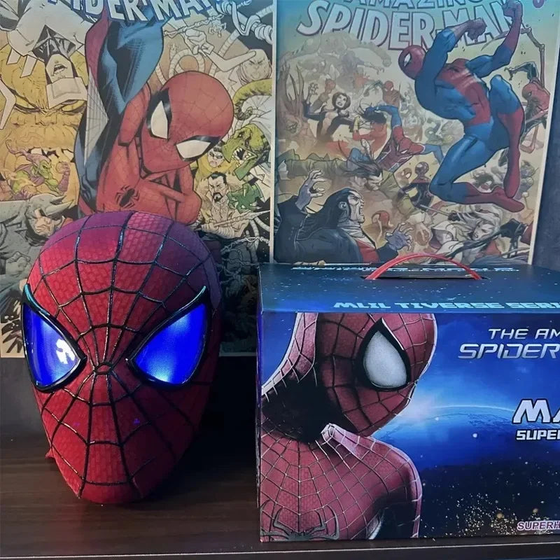 In Stock Miles Spider-Man 1:1 Scale Electronic Mask With Moving Glowing Eyes Ring Control Cosplay Toy Gift For Boys Gift
