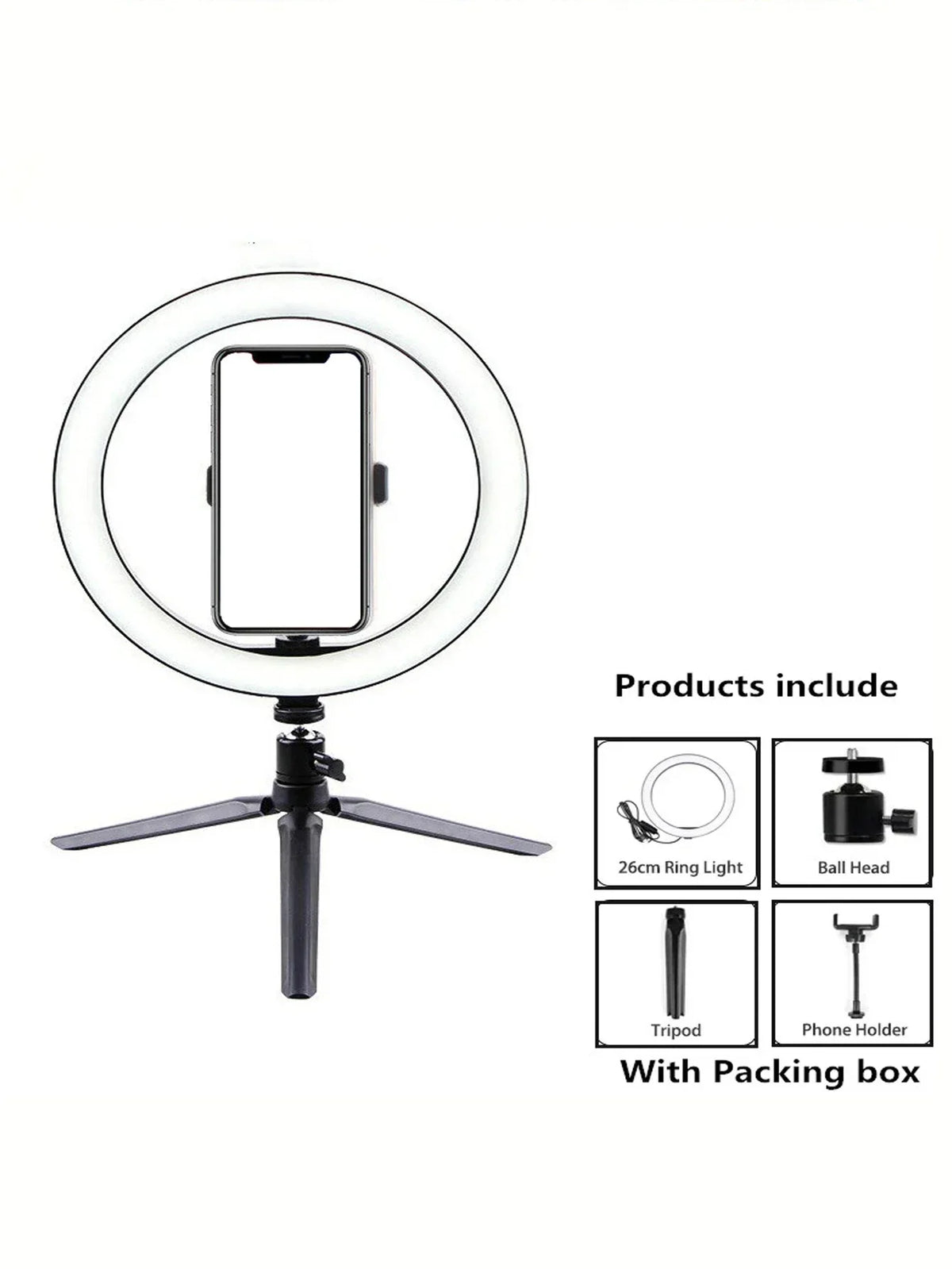 Anillo de luz LED de 26 cm con soporte de trípode - Kit de iluminación regulable de 10" para fotografía y transmisión en vivo, selfies y videos