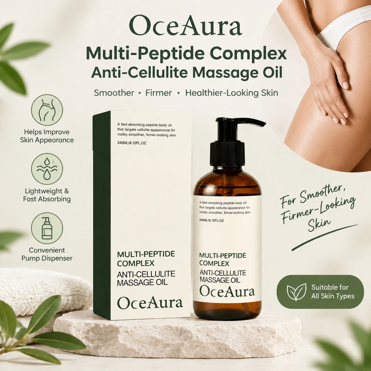 240ml Peptide Complex Anti-Cellulite Massage Oil Visibly Smoother Firmer Skin for Body Fast Absorbing Body Massage Care Oil