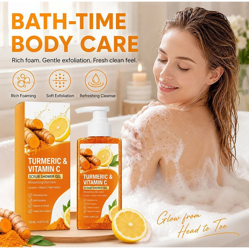 Turmeric Orange Vitamin C Body Wash Fresh Fragrance Shower Gel Moisturizing Brightening Exfoliating Deep Cleaning Smooth Skin