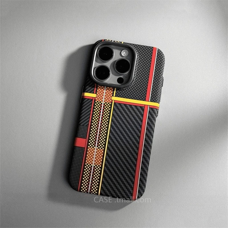 Relief Carbon Fiber Magnetic Case for iPhone 15 Pro Max 16 17 Pro Phone Cover Camera Metal Lens Protective Shell Hard PC Fundas