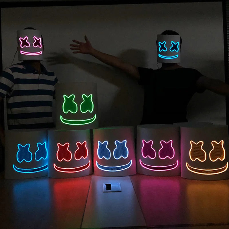 Fashion Luminous LED Mask DJ Costumes Accessories Glow Supplies Neon Light Marshmallow  Mask For Music Festival Nightclub Dance