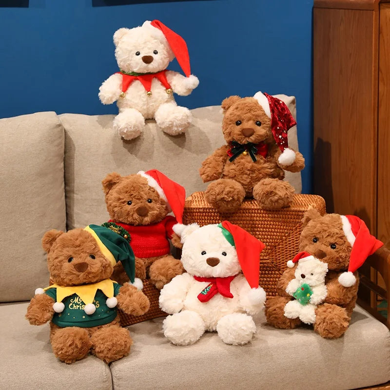 Cute Christmas Bear Plush Toy Christmas Dress Up Teddy Bear Scarf Hat Dress Up Comfort Doll Xmas Birthday Gifts