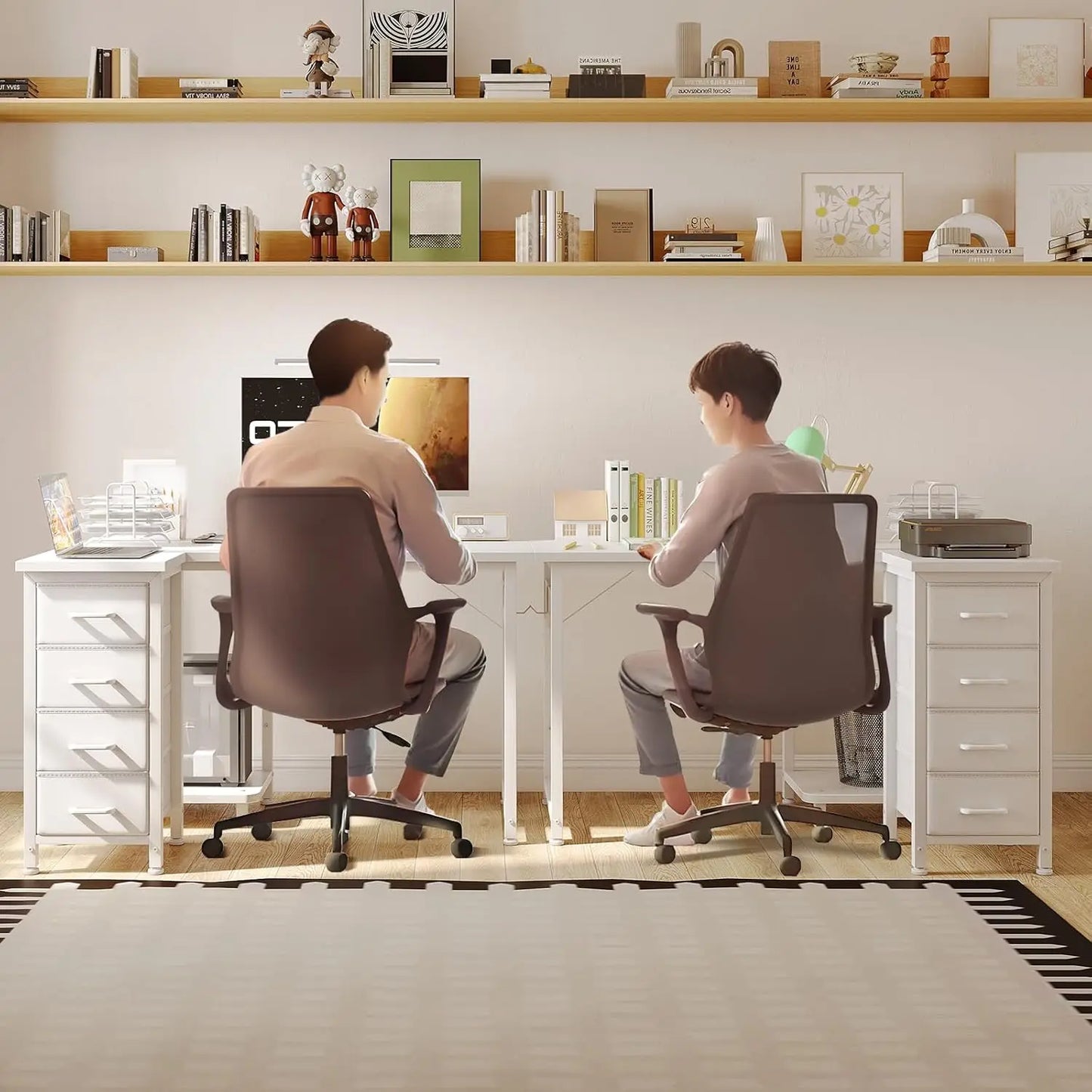 Coleshome Corner Desk, 100X70Cm Desk L Shape with 4 Drawers, Reversible Computer Gaming Desk for Office Study Bedroom, White