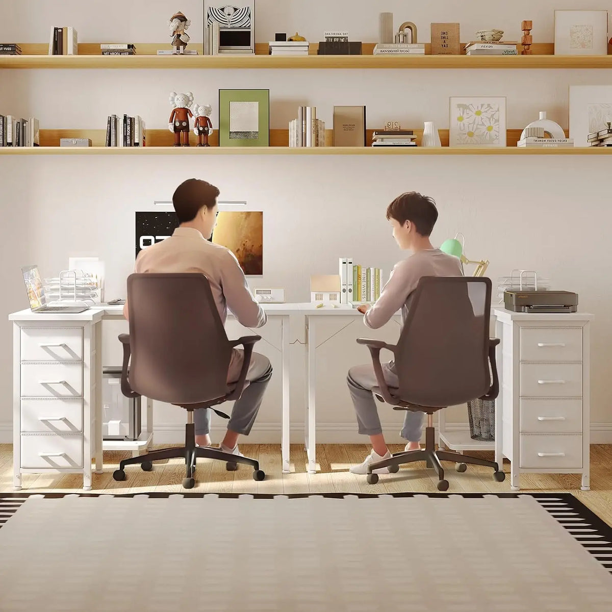 Coleshome Corner Desk, 100X70Cm Desk L Shape with 4 Drawers, Reversible Computer Gaming Desk for Office Study Bedroom, White