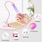 Nail LED UV Lamp for Drying Gel Nails Polish Clip-On Flexible Desk Mini Portable USB Nail Lamp UV Light Dryer for Manicure Salon