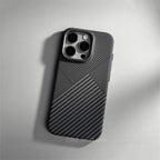 Relief Carbon Fiber Magnetic Case for iPhone 15 Pro Max 16 17 Pro Phone Cover Camera Metal Lens Protective Shell Hard PC Fundas