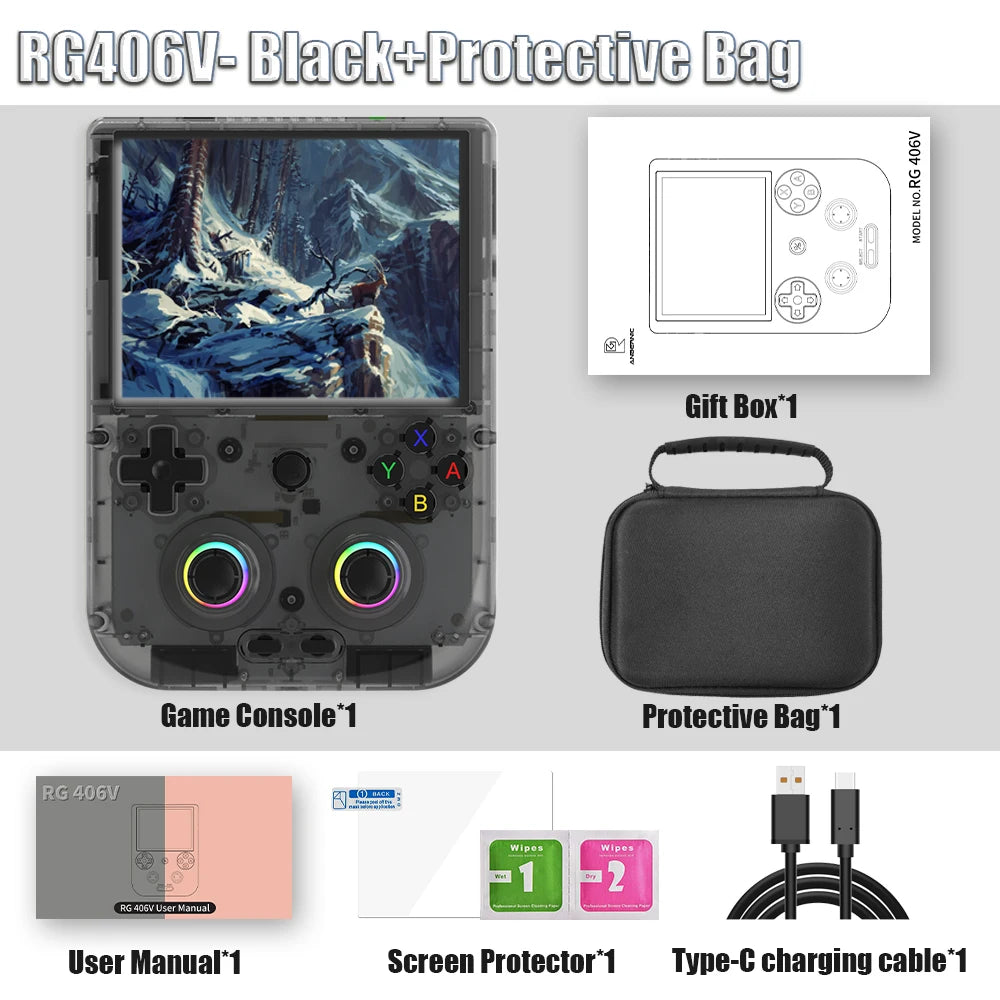 Anbernic RG406V Handheld Game Console 4’’ IPS Touch Screen Android 13 Unisoc T820 64-bit Game Player 5500mAh RGB Lightingernic