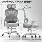Ergonomic Office Chair High Back Mesh with 2D Adjustable Headrest Retractable Footrest 66° Rotating 2.6' Lifting Thick Sponge Seat Lumbar Support Quiet Swivel Casters for Home Office