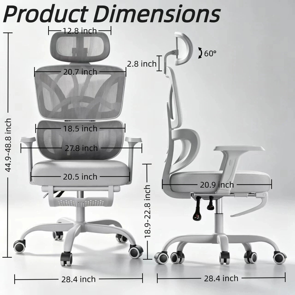 Ergonomic Office Chair High Back Mesh with 2D Adjustable Headrest Retractable Footrest 66° Rotating 2.6' Lifting Thick Sponge Seat Lumbar Support Quiet Swivel Casters for Home Office