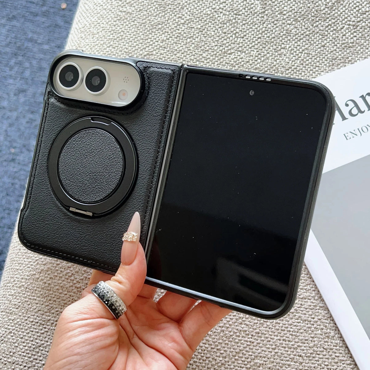 360° Rotating Bracket Magnetic Case For iPhone Duo For Magsafe PU Leather Shockproof Cover Funda