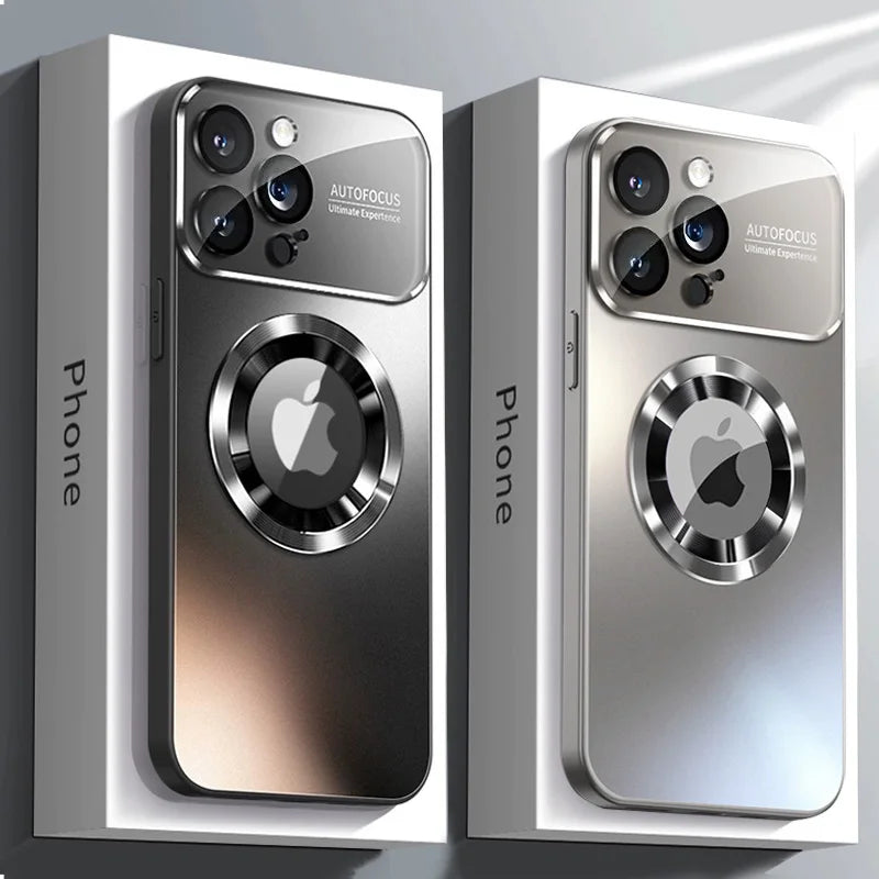 New Titanium Metallic Luxury Matte Case For iPhone 17 16 15 14 13 12 11 Pro Max For Magsafe Glass Lens Camera Protection Cover