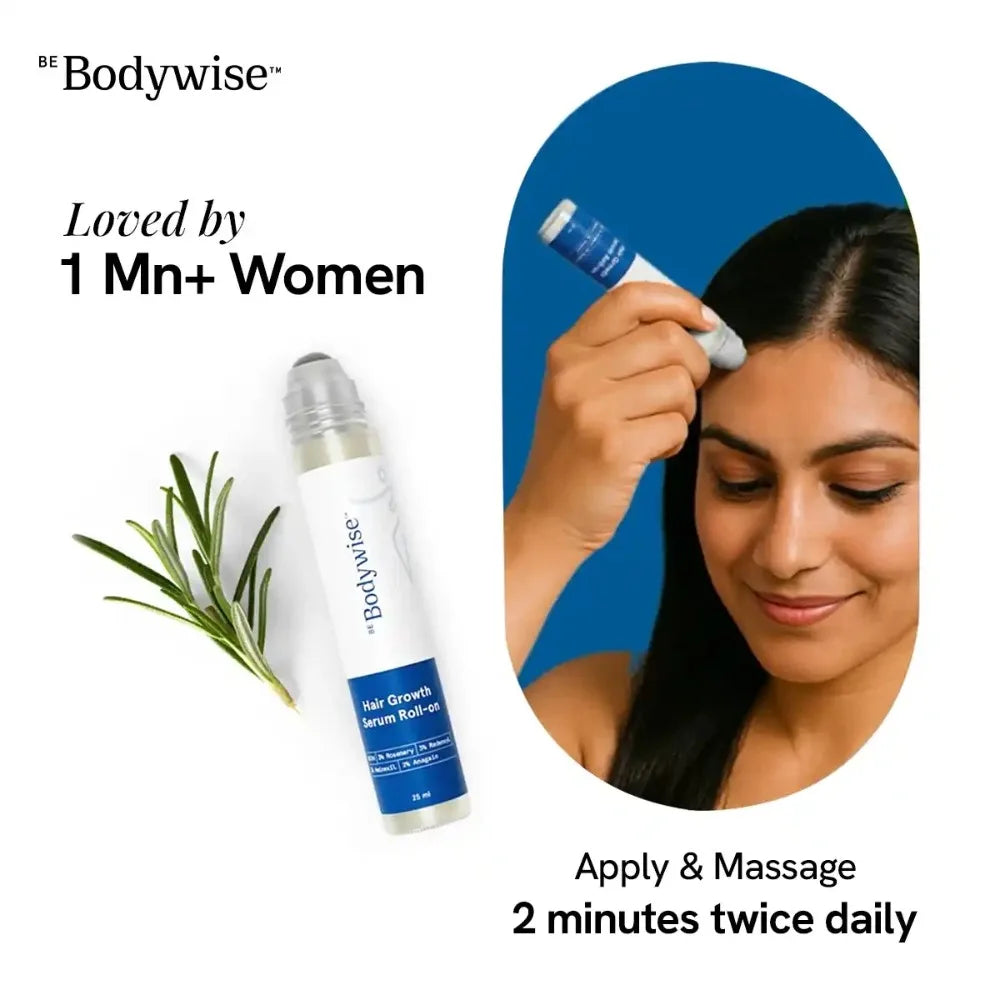 Anti-Hair Fall Growth Serum Roll-On 25ml Be Bodywise Rosemary Advanced Hair Growth Increases Density Hair Roller Essence Massage