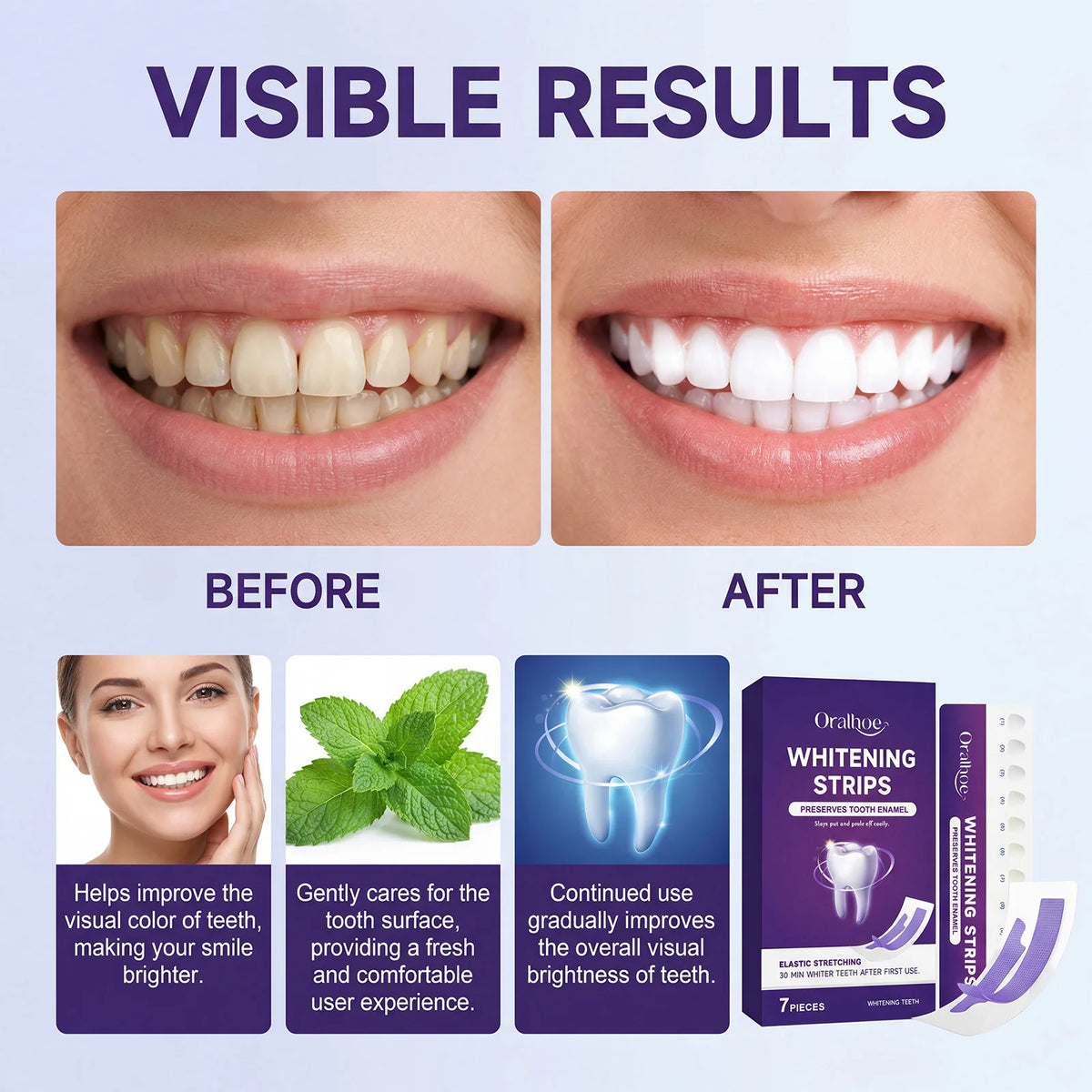 Purple Teeth Whitening Strips 30 Minutes Oral Cleaning Removal Gel Improve Dental Yellowing Oral Care, for With Shade