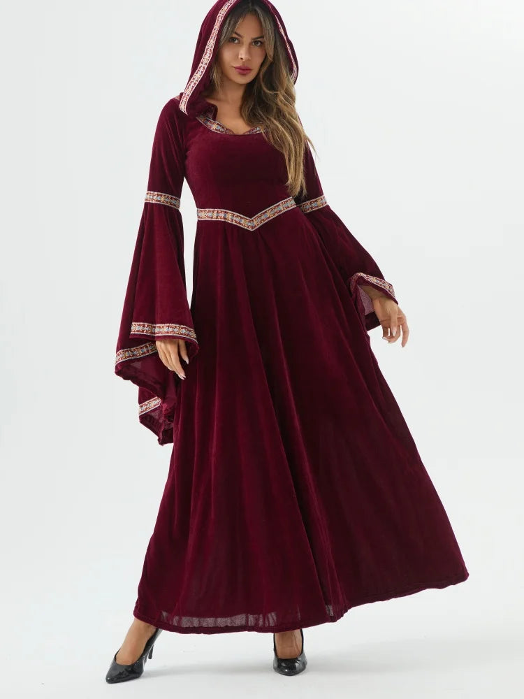 Medieval Retro Gothic Hoodie Witch Long Skirt Luxury Women's Party Dress Cosplay Vampire Halloween Adult Costume