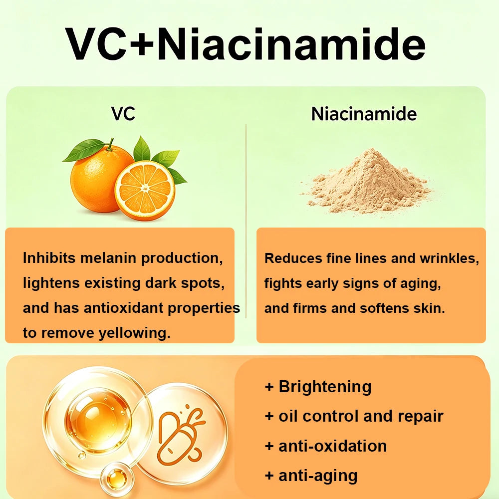 JUINHOU Vitamin C Skin Care Serum Cream Set Brighten Moisturizing Oil-Control Improve Uneven Skin Tone For Dull Skin Daily Care