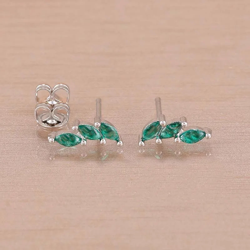 Luxury Green Crystal Zircon Leaves Stud Earrings for Women Fashion Gold Color Geometric Piercing Earring Bride Wedding Jewelry