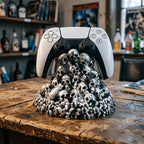 Dark Skeleton Stack Game Stand - Punk Style Base for PS5/Xbox/Switch, Creative Desk Organizer & Gift for Gamers.