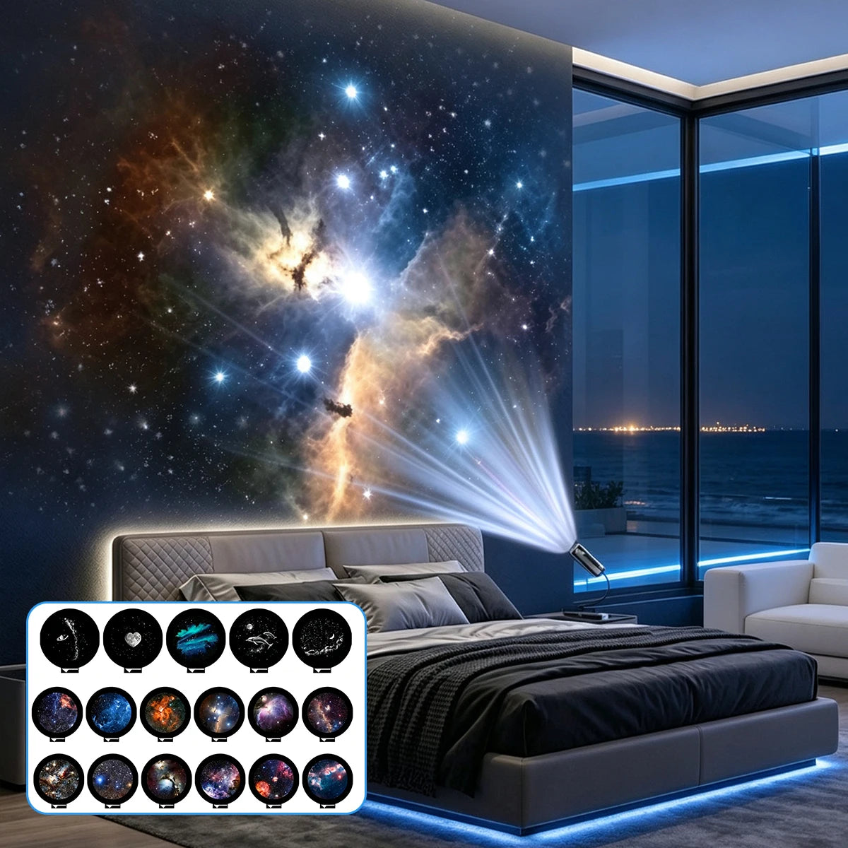 Car Starry Sky Projector Lamp USB Powered Galaxy Night Light With 17‑12 Galaxy Film Flexible Neck Auto Ceiling Romantic Lighting