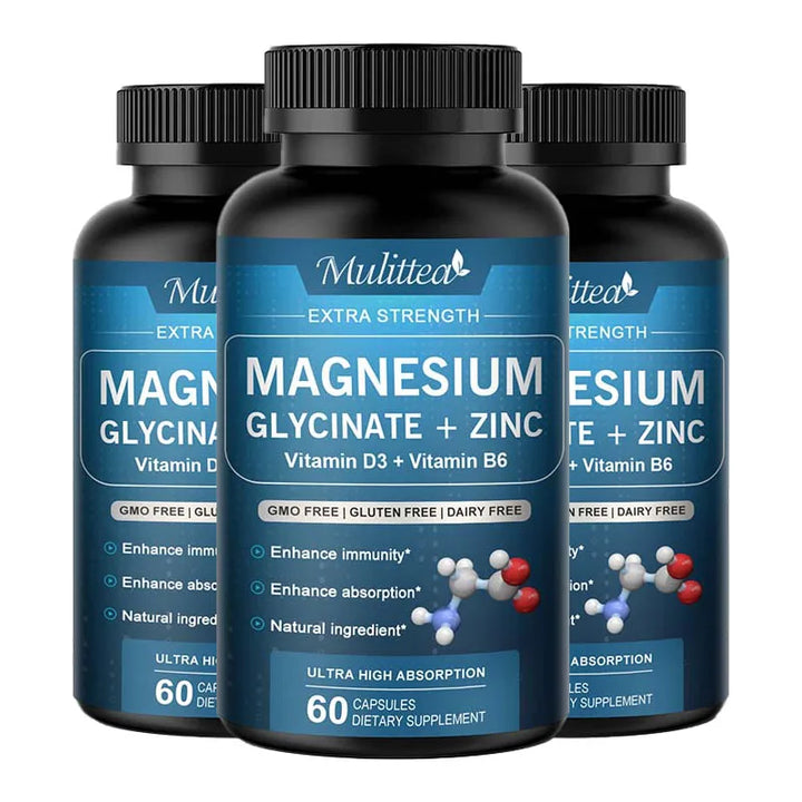 Mulittea Glycine Magnesium capsule with Zinc,Vitamin D3 B6 Health for Bones and Teeth Health Helps Natural Sleep Relieve Anxiety
