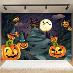 Horror Halloween Photography Background Moon Night Castle Forest Pumpkin Lantern Skeleton Family Party Photo Backdrop Decoration
