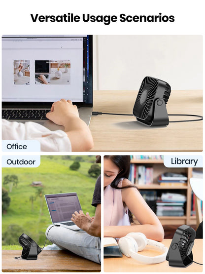 TOPK 4" Portable USB Mini Fan – 3 Speeds, 360° Adjustable, Ultra Quiet